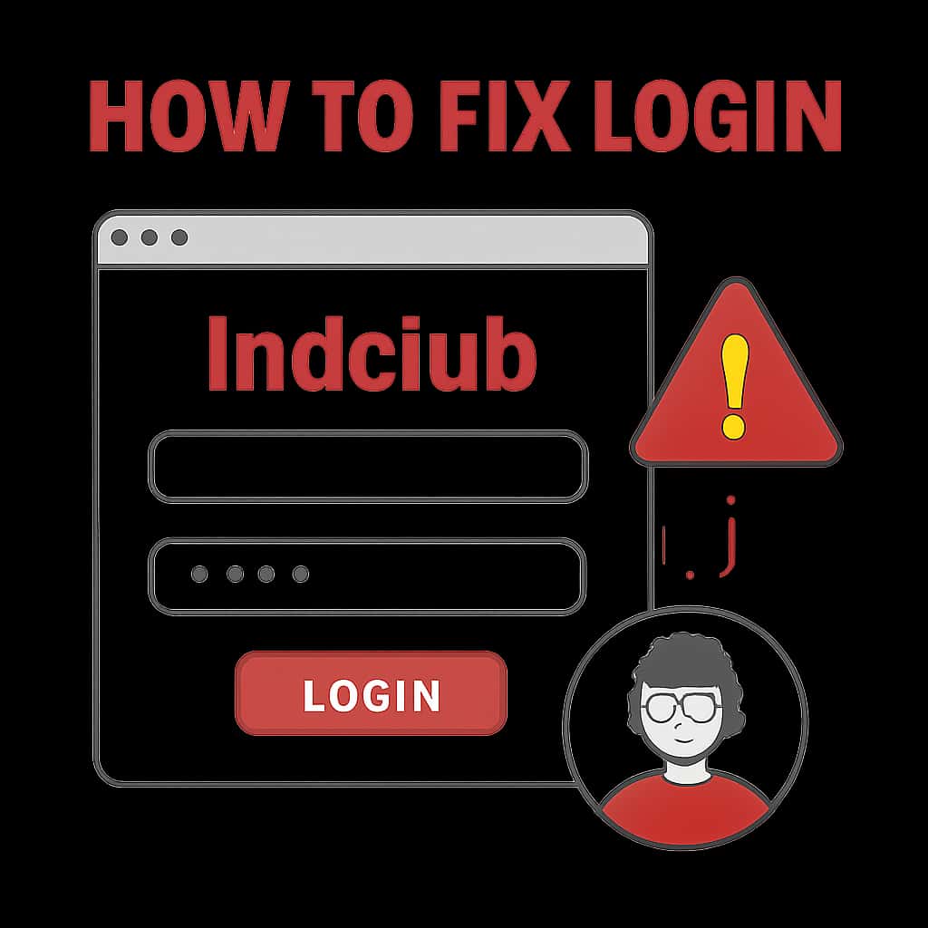 An educational illustration showing steps to resolve Indclub login problems.