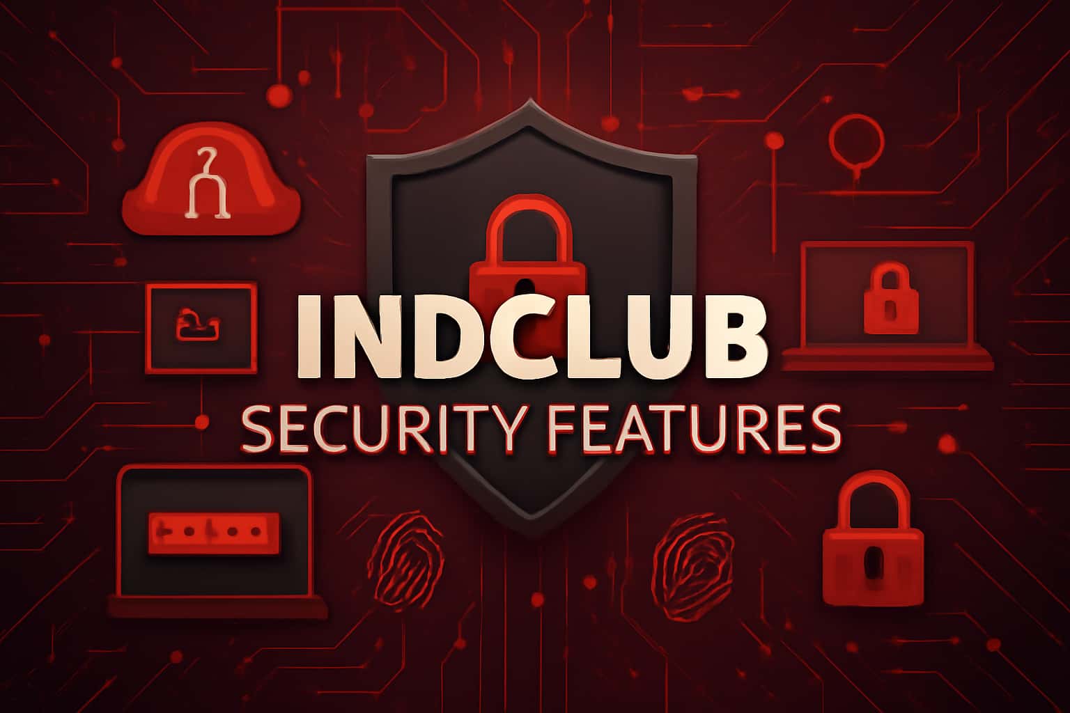 A secure digital landscape with the text 'Indclub Security Features' highlighted.
