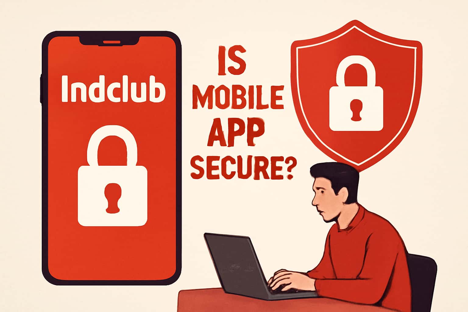 An illustration showcasing the security features of the Indclub mobile app.
