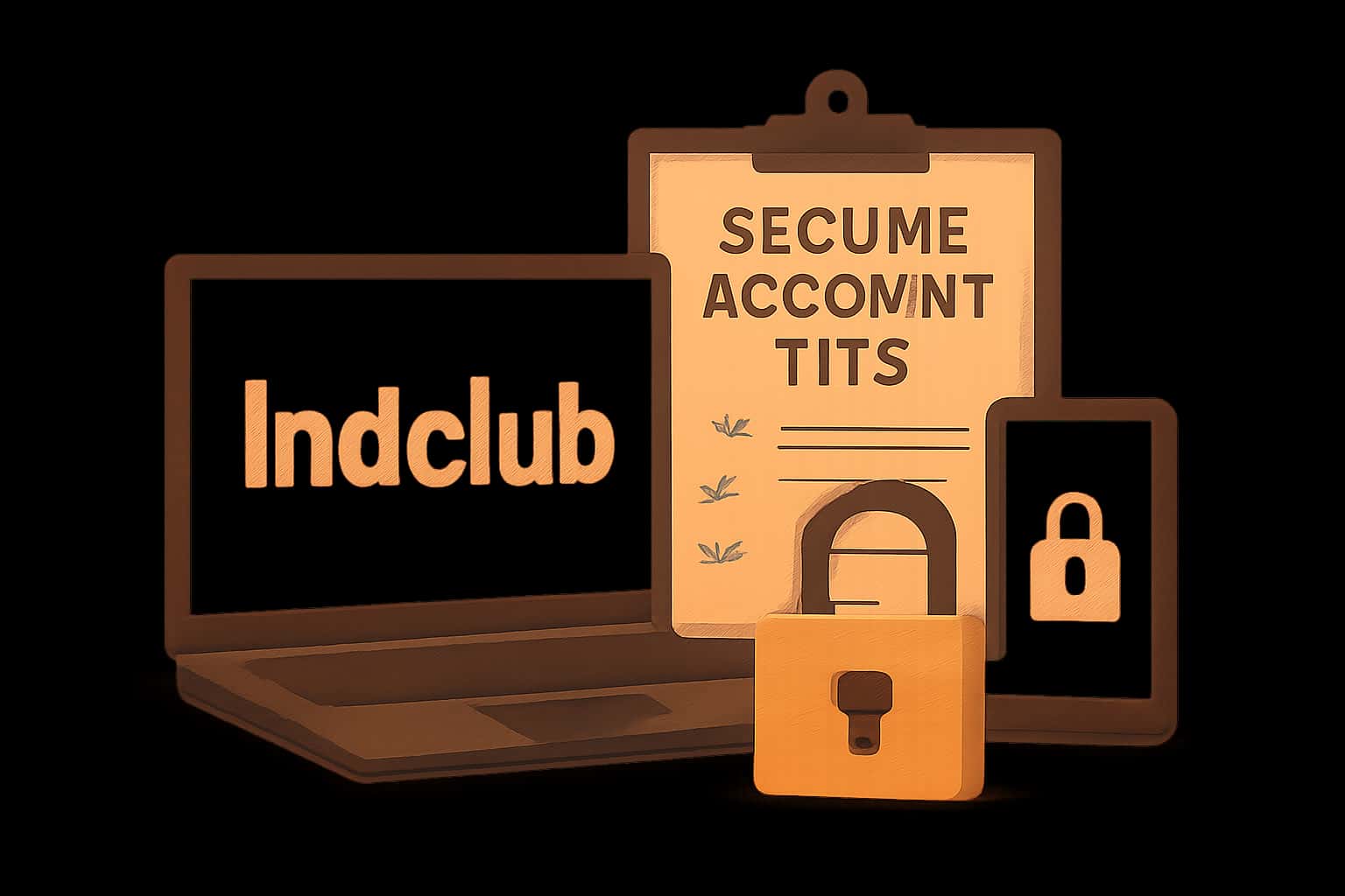 An informational scene depicting security tips for Indclub accounts