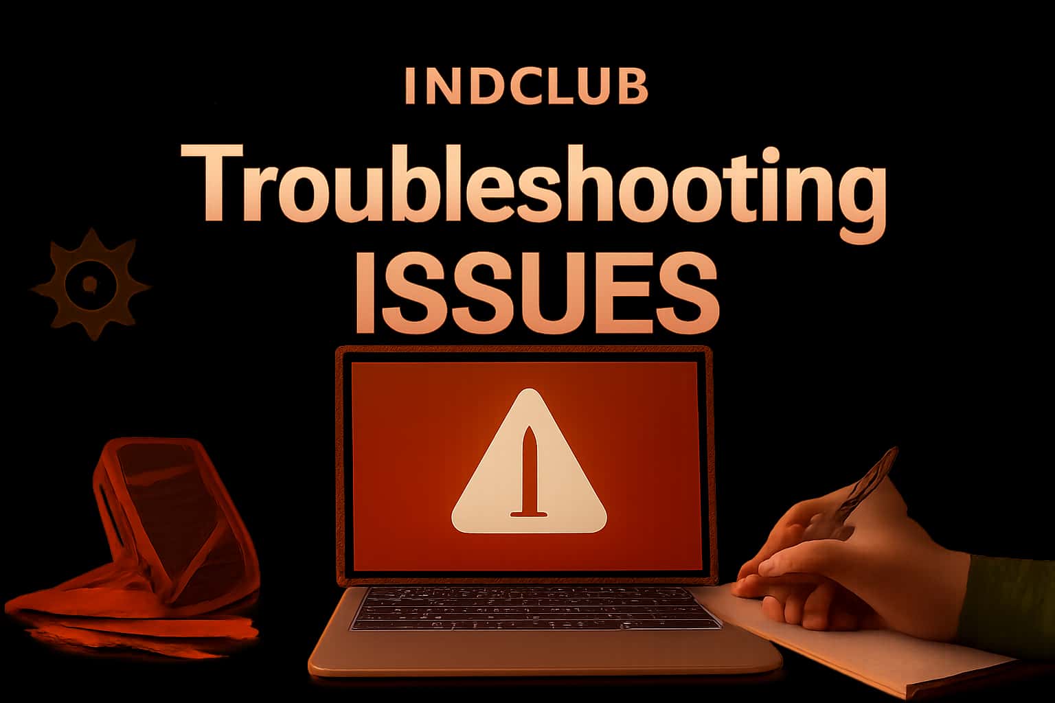A neutral informational scene depicting troubleshooting steps for Indclub with clear text.